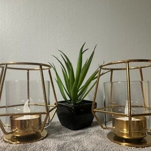 Gold Geometric Candle Holders